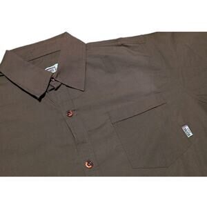 BC Ethic Mens Button Down Shirt Size M Brown Short Sleeve Textured Pocket